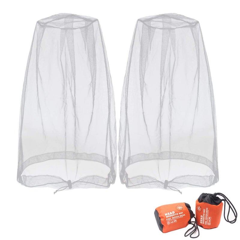 Benvo Mosquito Head Net Mesh Face Neck Fly Netting Hood from Bugs Gnats Noseeums Screen Net for Any Outdoor Lover with Carry Bags Fits Most Sizes of Hats Caps 2pcs Light Grey Updated Big Net